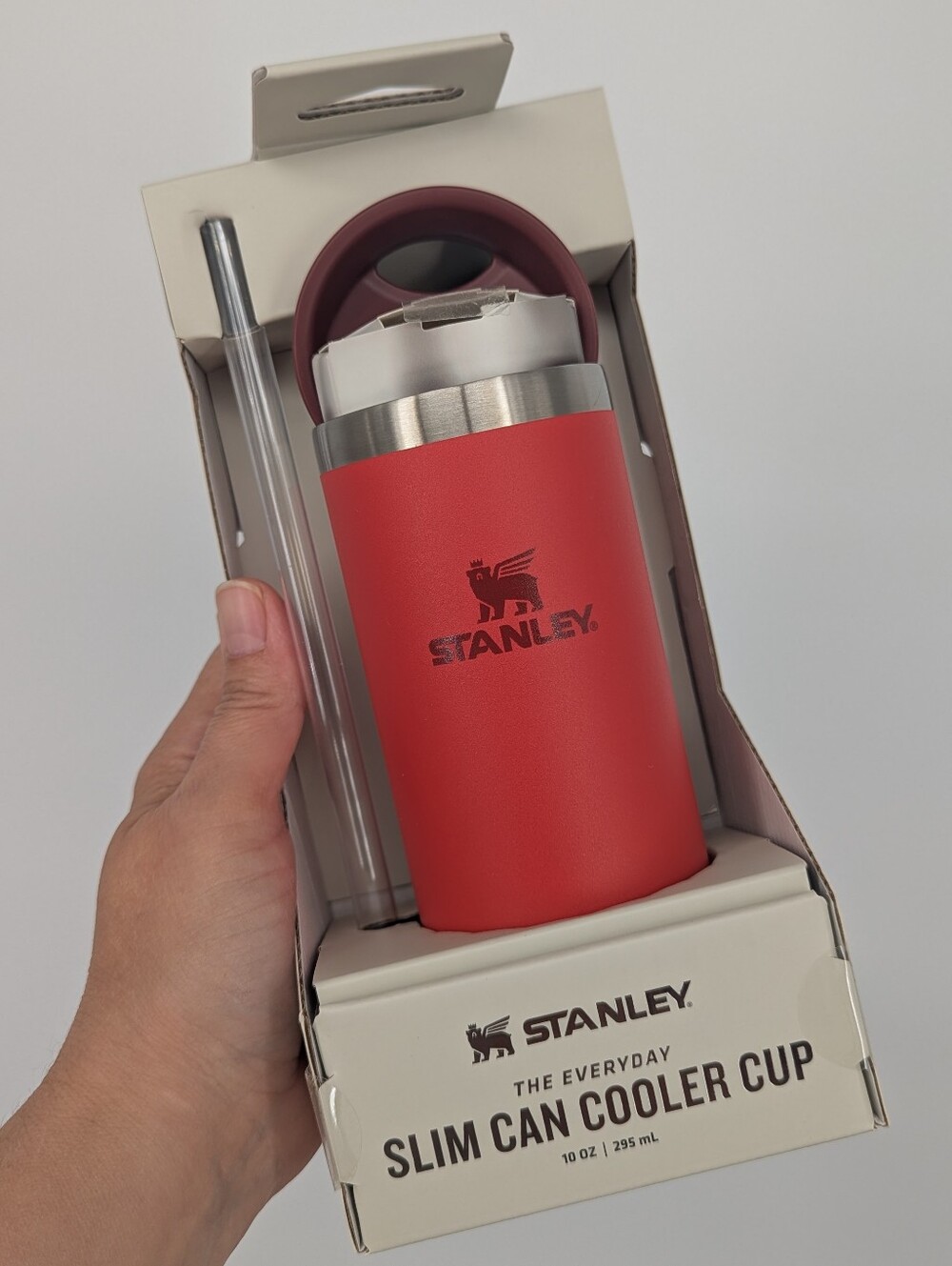 New Stanley The Everyday Slim Can Cooler Cup w lid chili red stanley steel 10 oz